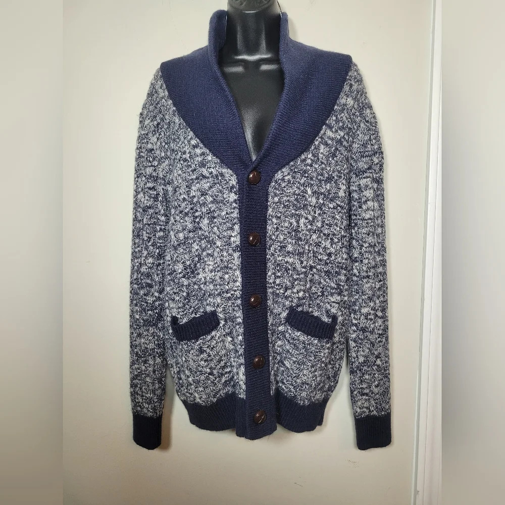 Men's Shawl Collar Knit Cardigan Sweater - Navy/White